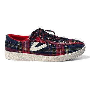 Tretorn Nylite 28 Plus Red Tartan Plaid Sneakers Size 7.5 Preppy Sporty Classic